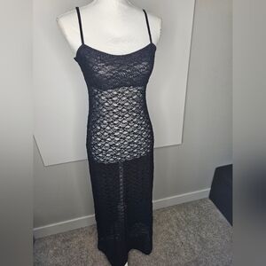 NWT H&M Divided Black Lace Maxi Dress Women’s M Sheer Sleeveless Slip Overlay